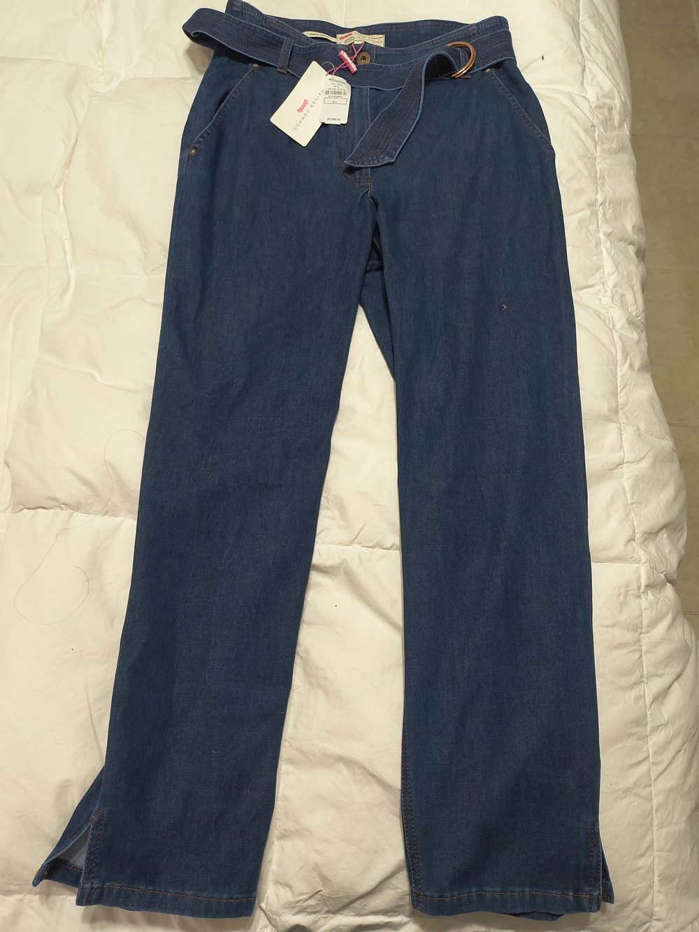 Maison Common Luxury Women's Dark Blue Denim Wide-Leg Jeans with Waist Tie